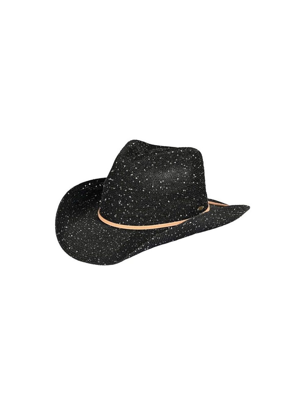 Black Sequin Cowboy Hat Sparkly Western Cowgirl Rancher Hat - buckle